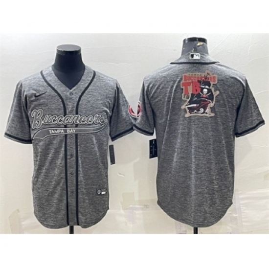 Men's Tampa Bay Buccaneers Gray Team Big Logo With Patch Cool Base Stitched Baseball Jersey - Ujersey