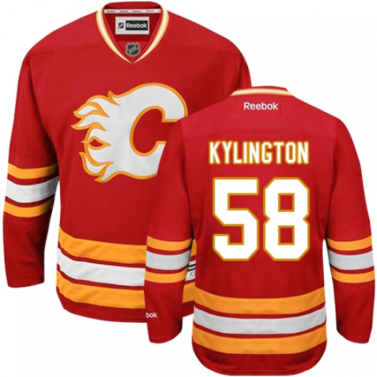 Men's Reebok Calgary Flames #58 Oliver Kylington Premier Red Third NHL Jersey - Ujersey
