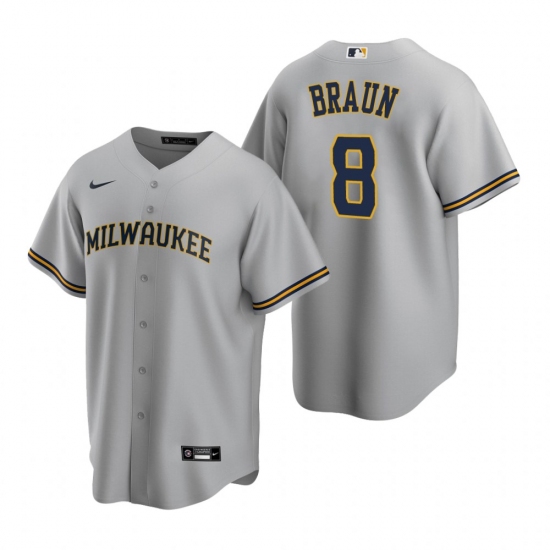 Men's Nike Milwaukee Brewers #8 Ryan Braun Gray Road Stitched Baseball Jersey - Ujersey