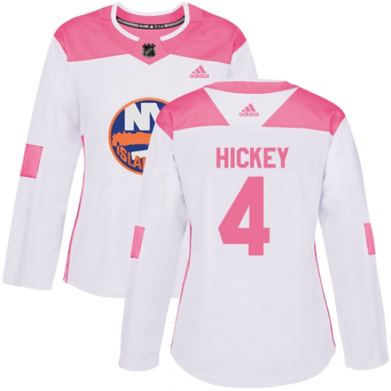 Women's Adidas New York Islanders #4 Thomas Hickey Authentic White Pink Fashion NHL Jersey - Ujersey