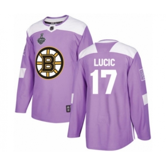 Youth Boston Bruins #17 Milan Lucic Authentic Purple Fights Cancer Practice 2019 Stanley Cup Final Bound Hockey Jersey - Ujersey