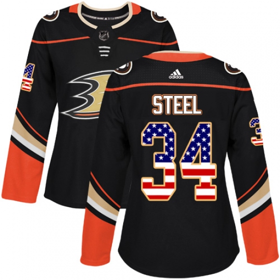 Women's Adidas Anaheim Ducks #34 Sam Steel Authentic Black USA Flag Fashion NHL Jersey - Ujersey