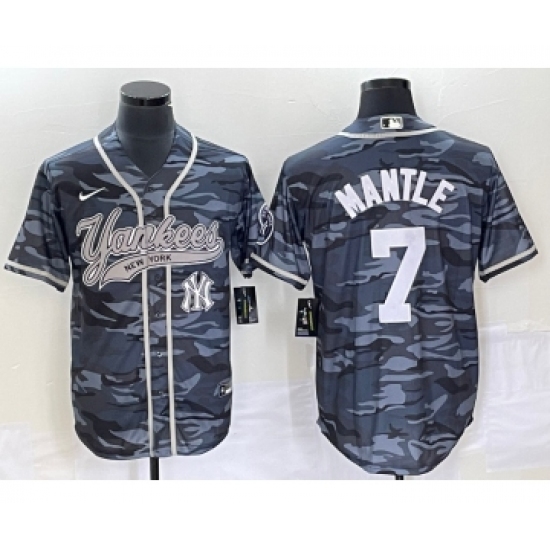 Men's New York Yankees #7 Mickey Mantle Grey Camo Cool Base Stitched Baseball Jersey1 - Ujersey