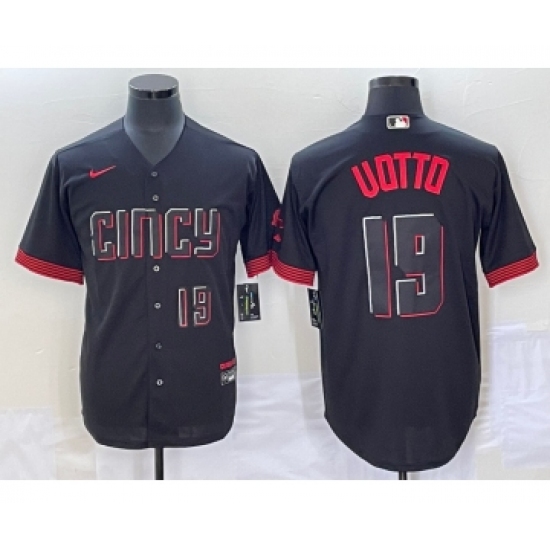 Men's Cincinnati Reds #19 Joey Votto Number Black 2023 City Connect Cool Base Stitched Jersey2 - Ujersey