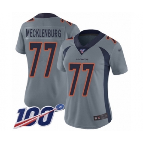 Women's Denver Broncos #77 Karl Mecklenburg Limited Silver Inverted Legend 100th Season Football Jersey - Ujersey