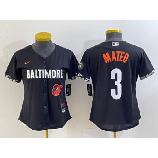 Women's Baltimore Orioles #3 Jorge Mateo Black 2023 City Connect Cool Base Stitched Jersey - Ujersey