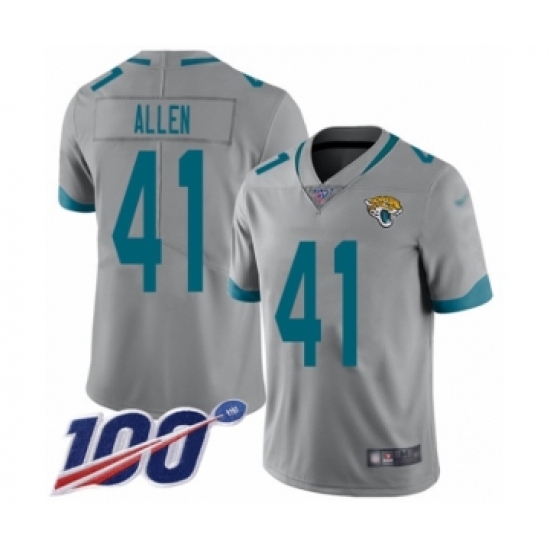 Men's Jacksonville Jaguars #41 Josh Allen Silver Inverted Legend Limited 100th Season Football Jersey - Ujersey