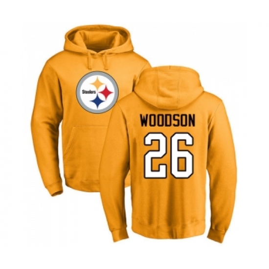 Football Pittsburgh Steelers #26 Rod Woodson Gold Name & Number Logo Pullover Hoodie - Ujersey