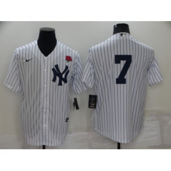 Men's New York Yankees #7 Mickey Mantle White No Name Stitched Rose Nike Cool Base Throwback Jersey - Ujersey
