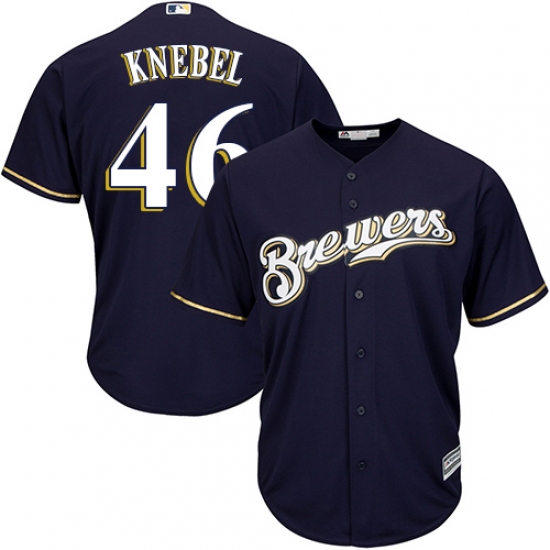 Youth Majestic Milwaukee Brewers #46 Corey Knebel Authentic Navy Blue Alternate Cool Base MLB Jersey - Ujersey