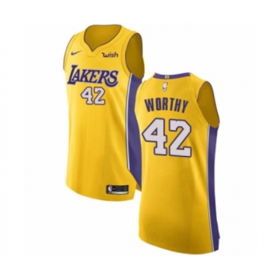 Men's Los Angeles Lakers #42 James Worthy Authentic Gold Home Basketball Jersey - Icon Edition - Ujersey