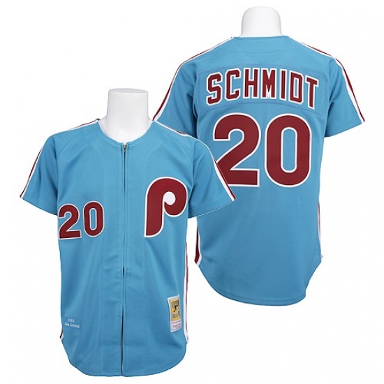Men's Mitchell and Ness Philadelphia Phillies #20 Mike Schmidt Authentic Blue Throwback MLB Jersey - Ujersey
