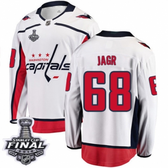 Men's Washington Capitals #68 Jaromir Jagr Fanatics Branded White Away Breakaway 2018 Stanley Cup Final NHL Jersey - Ujersey