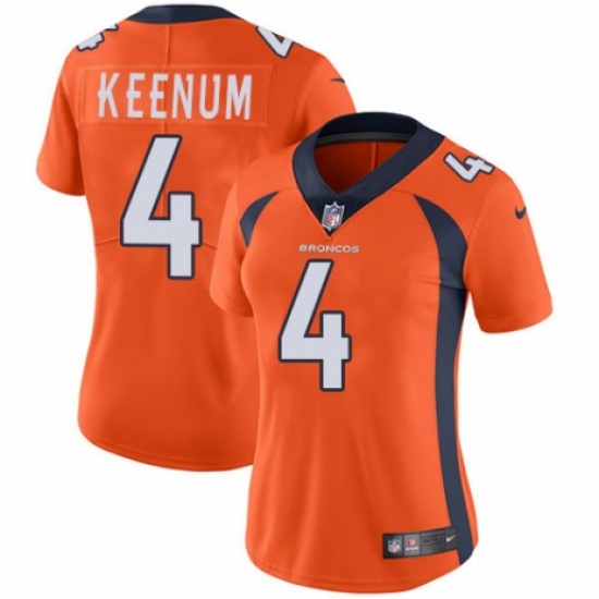 Women's Nike Denver Broncos #4 Case Keenum Orange Team Color Vapor Untouchable Limited Player NFL Jersey - Ujersey
