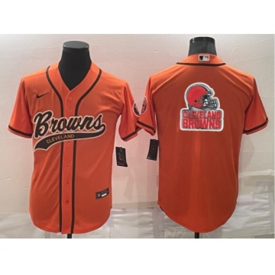 Men's Cleveland Browns Orange Team Big Logo With Patch Cool Base Stitched Baseball Jersey - Ujersey