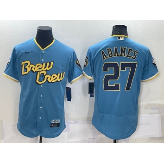 Men's Milwaukee Brewers #27 Willy Adames 2022 Powder Blue City Connect Flex Base Stitched Jersey - Ujersey