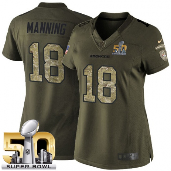 Women's Nike Denver Broncos #18 Peyton Manning Limited Green Salute to Service Super Bowl 50 Bound NFL Jersey - Ujersey