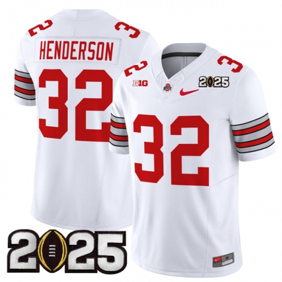 Men's Ohio State Buckeyes #32 TreVeyon Henderson White 2025 CFP Final Patch F.U.S.E. Vapor Limited Stitched Football Jersey - Ujersey
