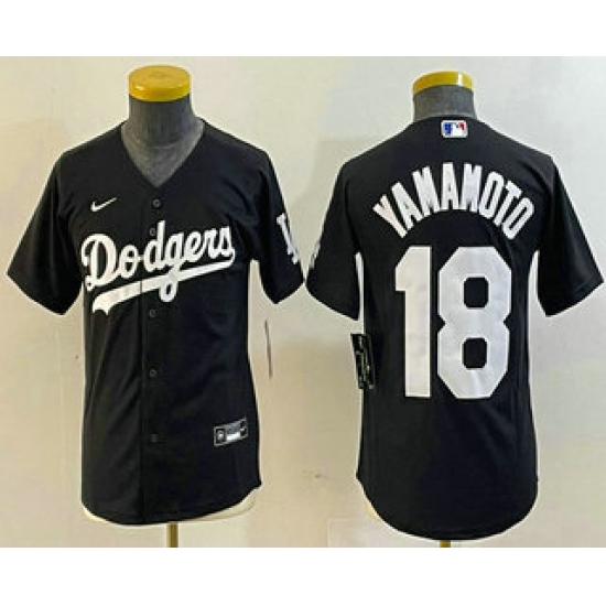Youth Los Angeles Dodgers #18 Yoshinobu Yamamoto Black Turn Back The Clock Stitched Cool Base Jersey3 - Ujersey