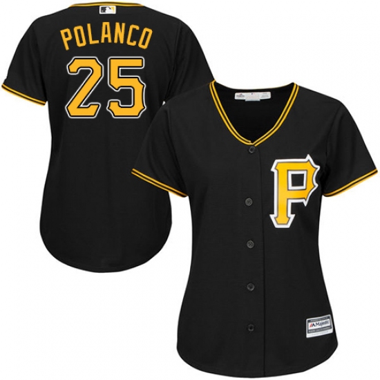 Women's Majestic Pittsburgh Pirates #25 Gregory Polanco Replica Black Alternate Cool Base MLB Jersey - Ujersey