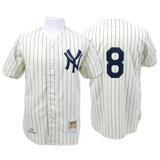 Men's Mitchell and Ness 1951 New York Yankees #8 Yogi Berra Authentic Cream Throwback MLB Jersey - Ujersey