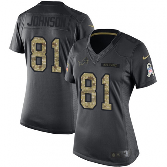 Women's Nike Detroit Lions #81 Calvin Johnson Limited Black 2016 Salute to Service NFL Jersey - Ujersey