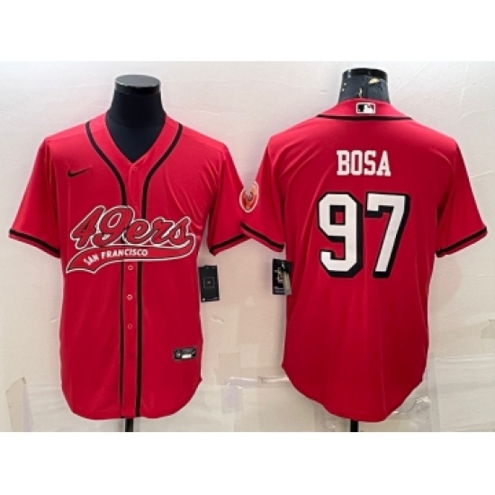Men's San Francisco 49ers #97 Nick Bosa Red Color Rush With Patch Cool Base Stitched Baseball Jersey - Ujersey