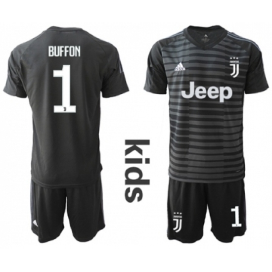 Juventus #1 Buffon Black Goalkeeper Kid Soccer Club Jersey