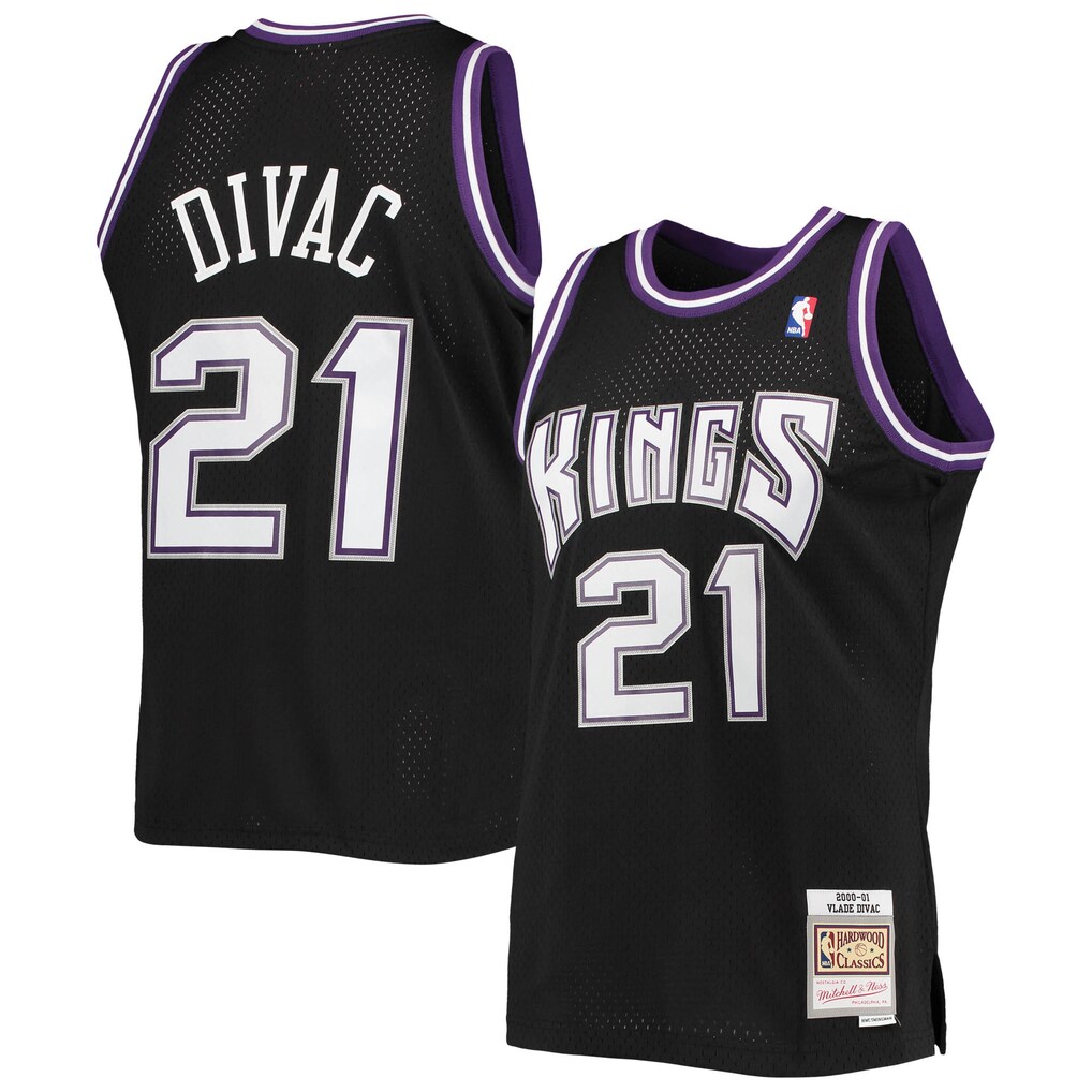 Men's Sacramento Kings Vlade Divac Mitchell & Ness Black 2000/01 Hardwood Classics Swingman Jersey - SUjersey01