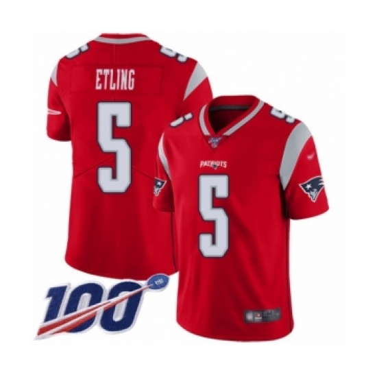 Men's New England Patriots #5 Danny Etling Limited Red Inverted Legend 100th Season Football Jersey - Ujersey