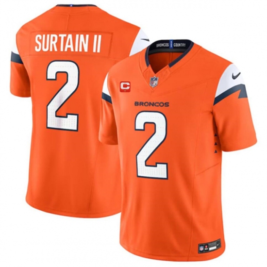 Men's Denver Broncos #2 Pat Surtain II Orange 2024 F.U.S.E. With 1-Star C Vapor Limited Stitched Football Jersey - Ujersey