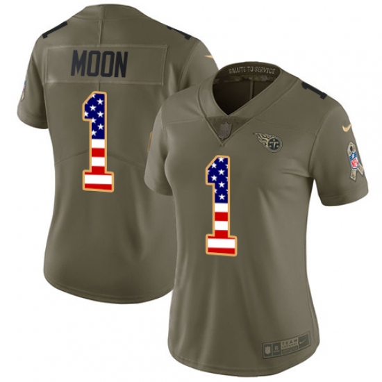 Women's Nike Tennessee Titans #1 Warren Moon Limited Olive/USA Flag 2017 Salute to Service NFL Jersey - Ujersey