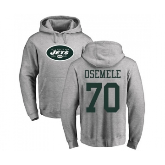 Football New York Jets #70 Kelechi Osemele Ash Name & Number Logo Pullover Hoodie - Ujersey