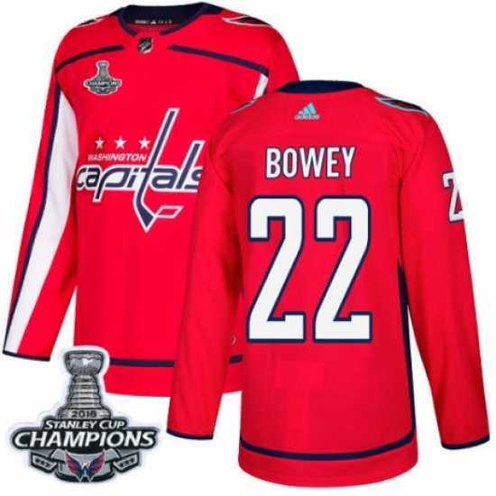 Men's Adidas Washington Capitals #22 Madison Bowey Authentic Red Home 2018 Stanley Cup Final Champions NHL Jersey - Ujersey