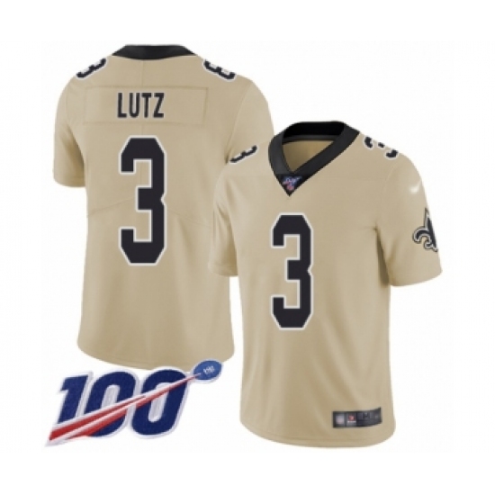 Youth New Orleans Saints #3 Wil Lutz Limited Gold Inverted Legend 100th Season Football Jersey - Ujersey