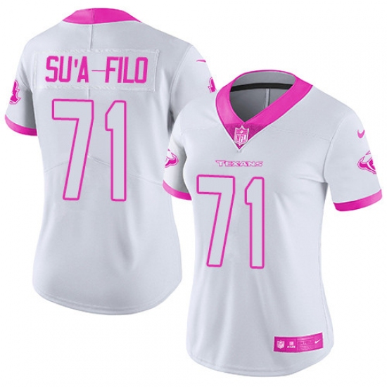 Women's Nike Houston Texans #71 Xavier Su'a-Filo Limited White/Pink Rush Fashion NFL Jersey - Ujersey