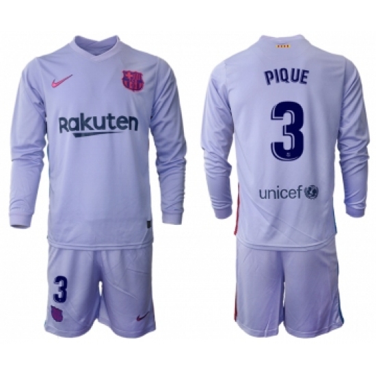 Men 2021-2022 Club Barcelona Second away purple Long Sleeve 3 Soccer Jersey