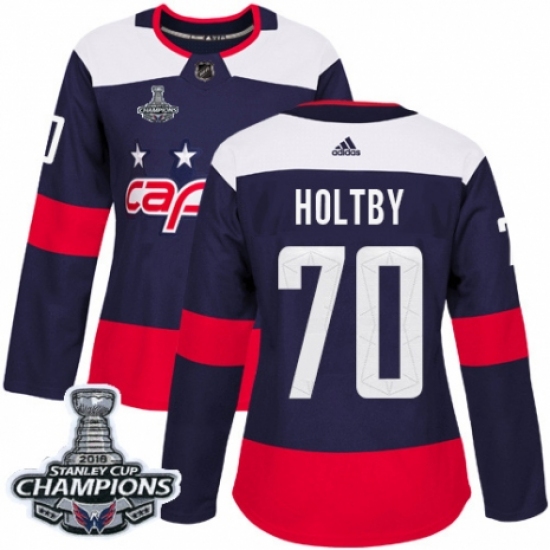 Women's Adidas Washington Capitals #70 Braden Holtby Authentic Navy Blue 2018 Stadium Series 2018 Stanley Cup Final Champions NHL Jersey - Ujersey