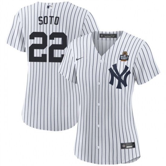 Women's New York Yankees #22 Juan Soto White 2024 World Series With Name Cool Base Stitched Baseball Jersey(Run Small) - Ujersey