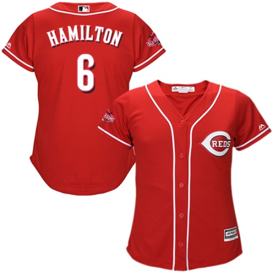 Women's Majestic Cincinnati Reds #6 Billy Hamilton Authentic Red Alternate Cool Base MLB Jersey - Ujersey
