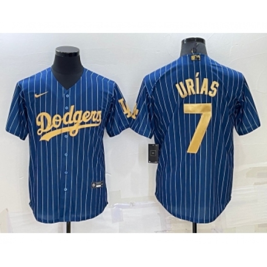 Men's Los Angeles Dodgers #7 Julio Urias Navy Blue Gold Pinstripe Stitched MLB Cool Base Nike Jersey - Ujersey