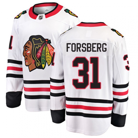 Youth Chicago Blackhawks #31 Anton Forsberg Fanatics Branded White Away Breakaway NHL Jersey - Ujersey