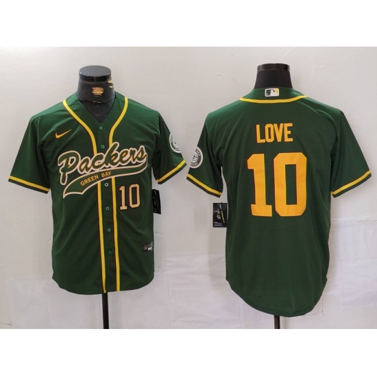 Men's Green Bay Packers #10 Jordan Love Green Cool Base Stitched Baseball Jerseys - Ujersey