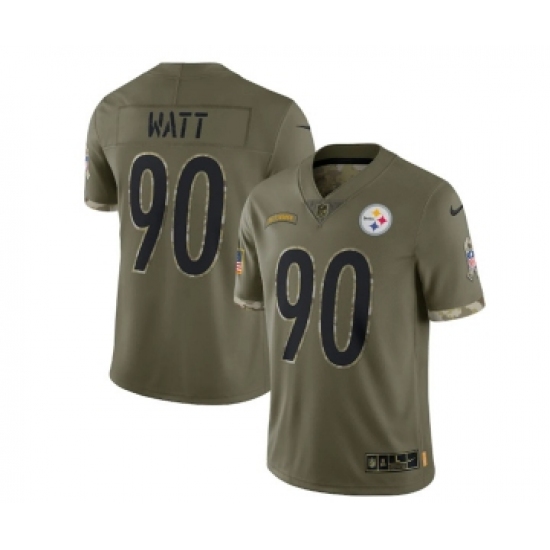 Men's Pittsburgh Steelers #90 T. J. Watt 2022 Olive Salute To Service Limited Stitched Jersey - Ujersey