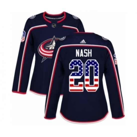 Women's Adidas Columbus Blue Jackets #20 Riley Nash Authentic Navy Blue USA Flag Fashion NHL Jersey - Ujersey