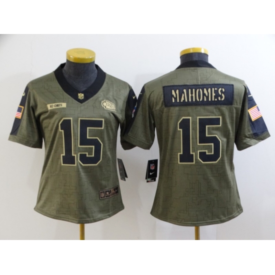 Women's Kansas City Chiefs #15 Patrick Mahomes Nike Olive 2021 Salute To Service Limited Player Jersey - Ujersey