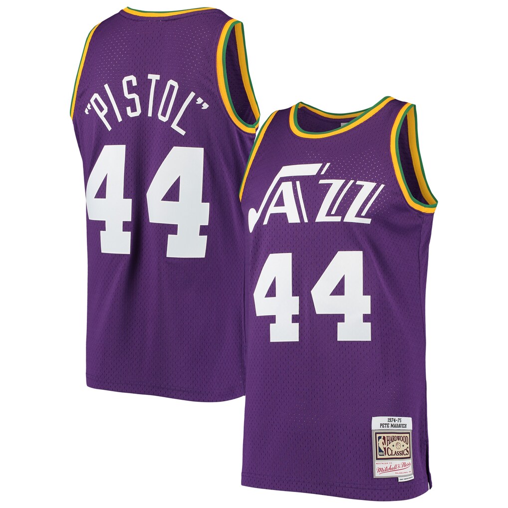 Men's New Orleans Jazz Pete Maravich Mitchell & Ness Purple Hardwood Classics Swingman Jersey - SUjersey01