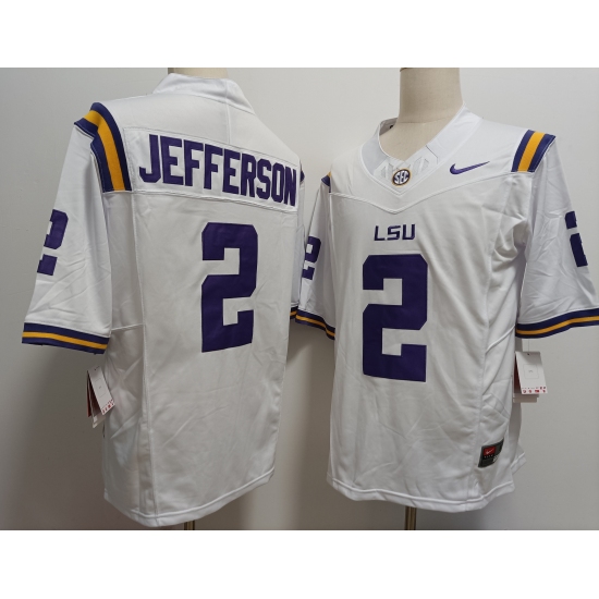 Men's LSU Tigers #2 Justin Jefferson White FUSE College Stitched Jersey - Ujersey