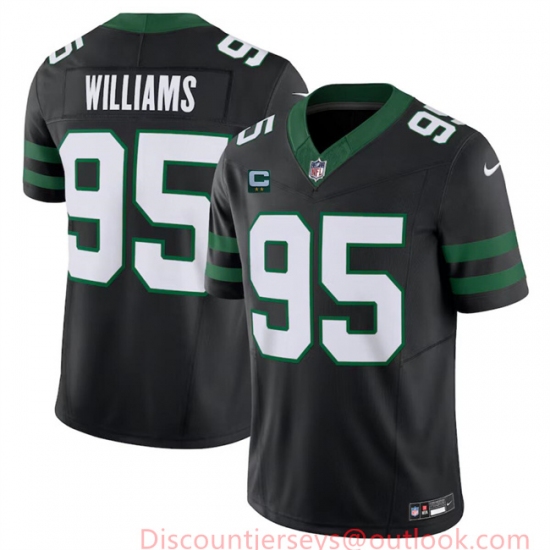 Men's New York Jets #95 Quinnen Williams Black 2024 F.U.S.E. With 2-Star C Vapor Limited Stitched Jersey