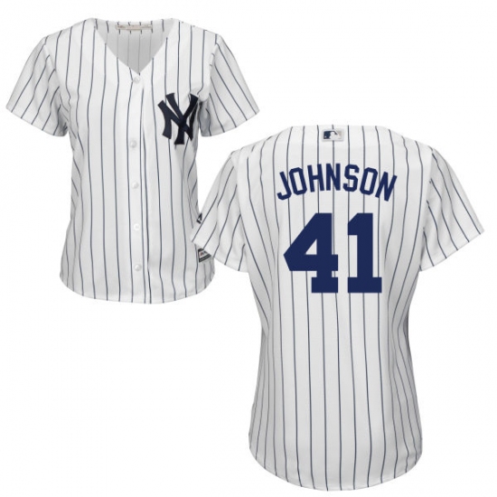 Women's Majestic New York Yankees #41 Randy Johnson Replica White Home MLB Jersey - Ujersey